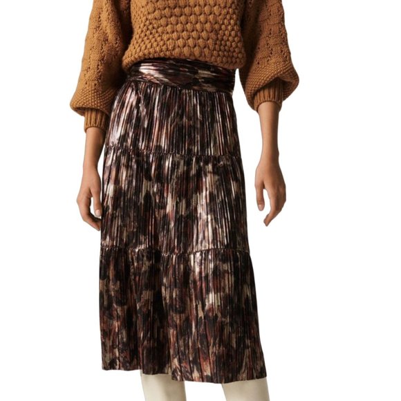 Ba&sh NEW Women's Metallic Poly Violet Tiered Pleated Midi Skirt Size 8 - Picture 4 of 16